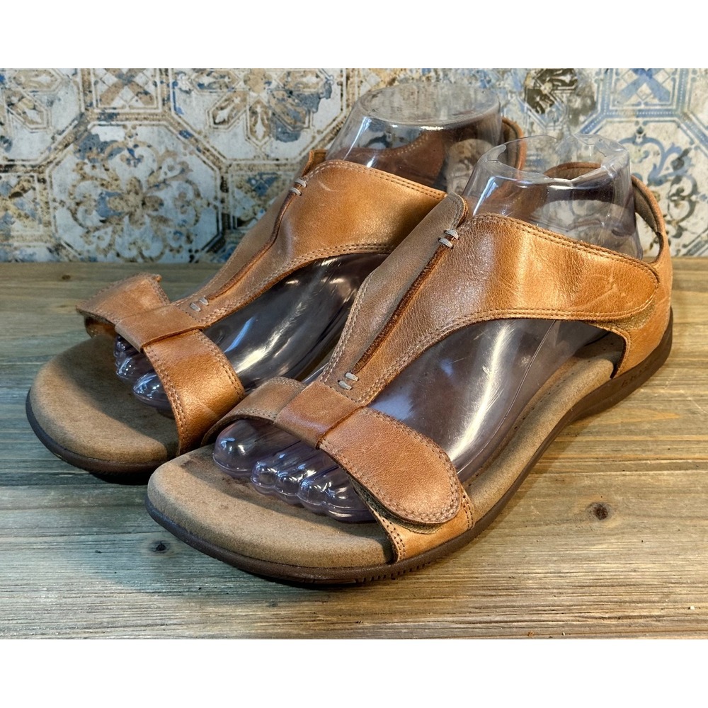 Taos Leather T-Strap Comfort Sandals Shoes Womens 9 Tan Travel